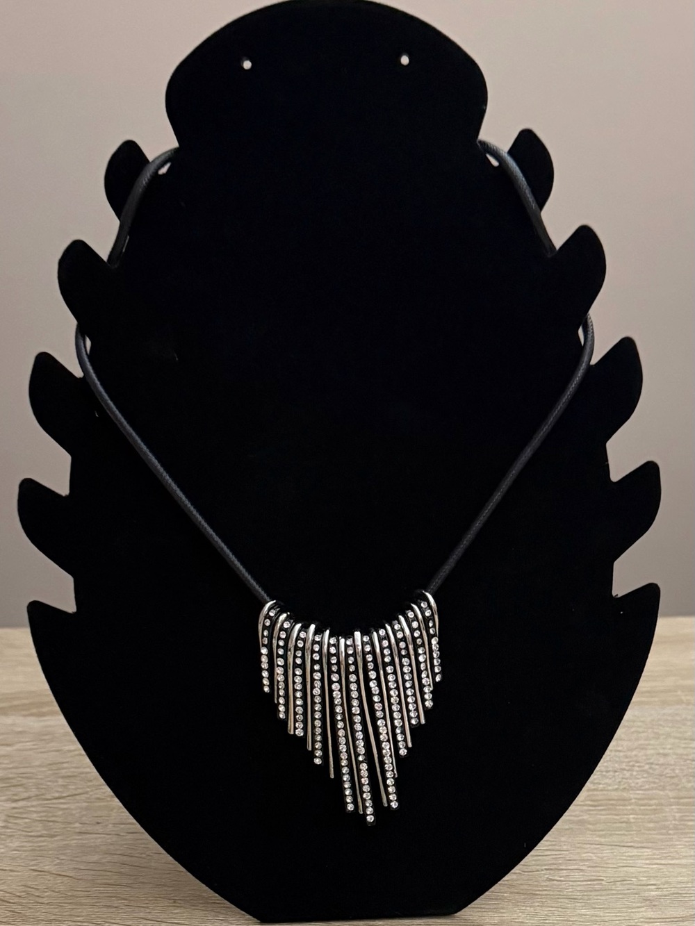 Silver Rhinestone Fringe Statement Necklace
